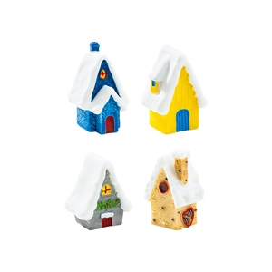 Set of four European style Christmas resin snow house ornaments in vibrant candy colors