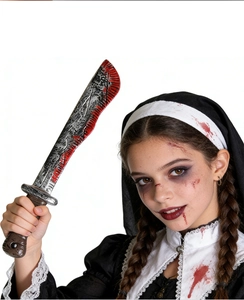Realistic toy machete with fake blood splatters for Halloween nun costume accessories