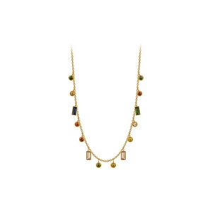 Titanium steel gold-plated necklace with vibrant multi-colored zircon gemstone charms