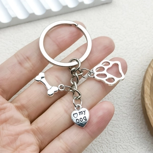 Pet Dog Bone Paw Print Heart Keychain Alloy Enamel Animal Pendant Bag Charm For Cat Dog Lovers Cute Keyring Gift