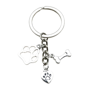Silver dog bone and paw print charm keychain for pet lovers, stylish bag pendant gift