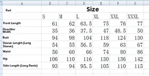 Detailed size guide table for women's striped pajama set including S to XXXL measurements