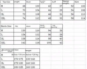 Detailed size chart for men's satin pajama set showing measurements for M to XXL sizes