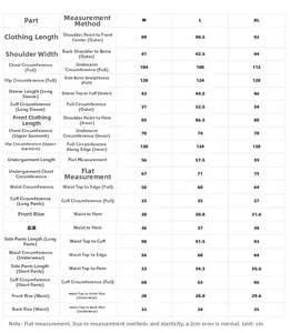 Tableau des tailles détaillé pour pyjama 5 pièces en soie pour femme, tailles M, L, XL