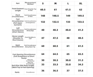 Size chart for women ice silk pajama set showing S to XL measurements in a table