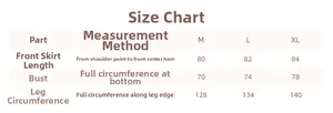 Size guide table for women ice silk nightgown detailing dress length, bust, and hem measurements