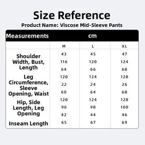 Size chart for women's floral cotton pajama set showing measurements for M, L and XL sizes