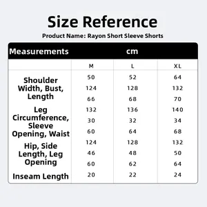 Detailed size chart for women's rayon V-neck pajama set with measurements in cm