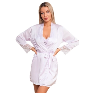 Elegant lavender silk-like ice silk pajama set with lace trim and long sleeves for women