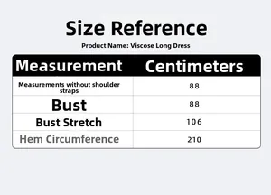 Detailed size chart for women rayon sleepwear showing bust and length measurements