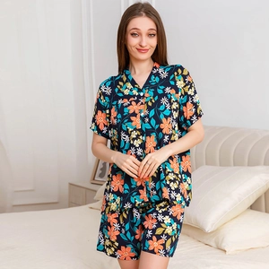 Ensemble de pyjama floral d'été pour femmes en viscose à manches courtes et short