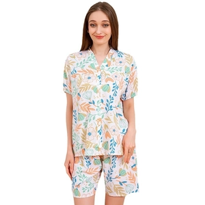 Ensemble pyjama d'été pour femmes en rayonne avec manches courtes et imprimé floral