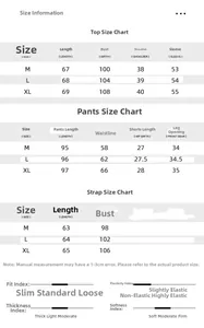 Size chart detail for 7-piece striped silk pajama set showing top and pants dimensions