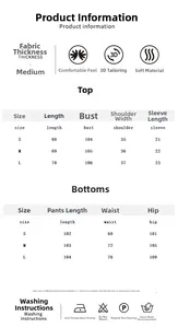 Size chart for women's cotton pajama set including top and bottoms measurements in CM