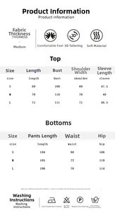 Detaillierte Größentabelle für gestreifte Loungewear-Sets mit Maßangaben für Top und Hose