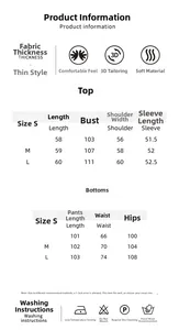Detailed size guide table for pink plaid ruffle pajama set including top and pants measurements