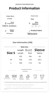 Guide des tailles et entretien du peignoir respirant 100% coton beige modèle SP3168B