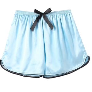 Women's Satin Sleep Shorts Ice Silk Pajama Bottoms With Bow Knot Contrast Piping Elastic Waist Sexy Loungewear Summer Shorts