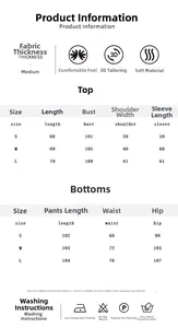 Detailed size chart for cotton plaid pajama set showing measurements and care instructions