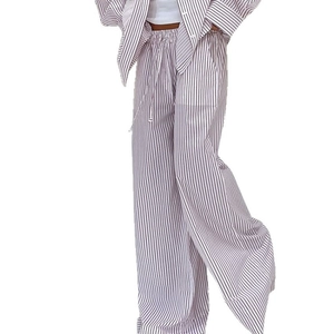 Damen-Freizeithose mit weitem Bein und Nadelstreifen, elastischer Bund mit Kordelzug