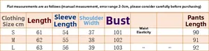 Size chart for sweet heart long sleeve pajama set showing S, M, and L dimensions in cm