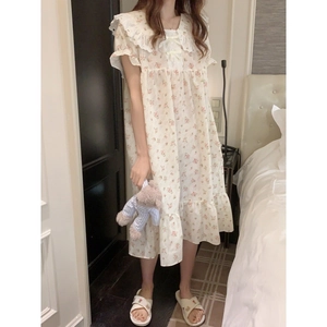 Set Pigiama In Cotone Floreale Dolce Da Donna E Camicia Da Notte Manica Corta Pizzo Fiocco Abbigliamento Da Casa Estivo