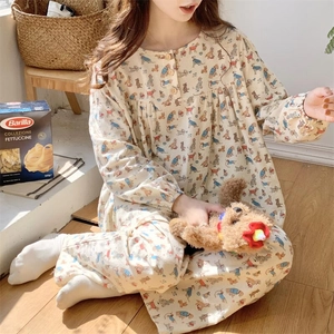 Pyjama à manches longues avec imprimé chien de dessin animé et poignets élastiqués doux
