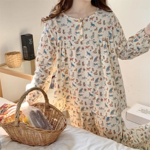 Ensemble de pyjama douillet avec imprimé chien et manches longues pour détente à domicile