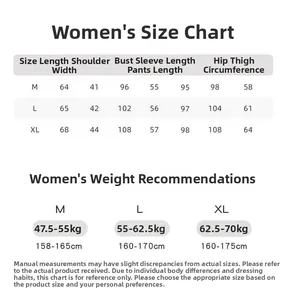Detailed size chart for women cotton pajama set with measurements in M, L and XL sizes