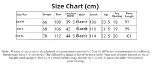 Tableau des tailles pour pyjama en coton à motifs cœurs incluant les mesures M, L, XL