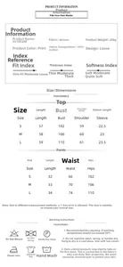 Size chart showing S M L dimensions for the cotton heart print pajama short set