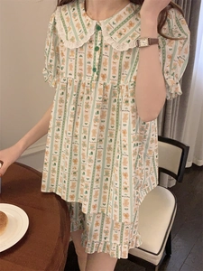 Detail of bear print pajama set featuring doll collar and delicate white lace trim