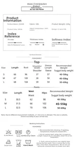 Size chart for women's 100% cotton gauze pajama set with S, M, L dimensions