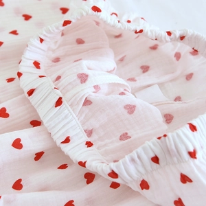 Close-up of elastic waistband on breathable heart print cotton crepe pajama pants