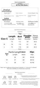 Size guide for women cotton printed long sleeve pajama set with top and bottom measurements