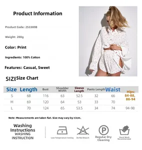 Tabella taglie per completo donna in cotone con misure per camicia e pantaloncini