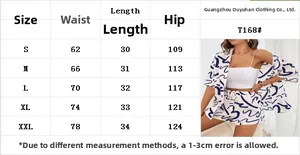 Detailed size chart for floral two-piece shirt set showing measurements from S to XXL