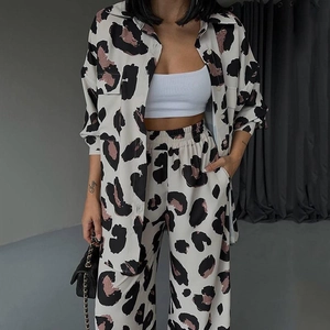 Chemise à Boutons Imprimé Léopard Pour Femme Et Pantalon à Jambes Larges Tenues Décontractées Haut à Manches Longues Et Pantalon