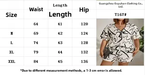 Detailed size chart for the women's casual short sleeve V-neck two-piece graffiti set
