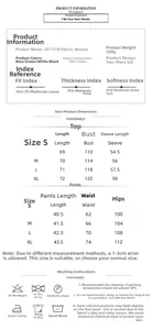 Detailed size chart for women's 100% cotton long sleeve pajama set showing S-XL measurements