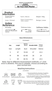 Tableau des tailles détaillé pour nuisette en coton avec mesures pour S, M, et L