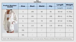 Size chart detail for white ruffled lounge set with red heart print style SS5045