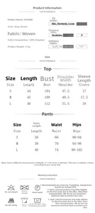 Detailed size chart for leopard print two-piece loungewear set in various dimensions