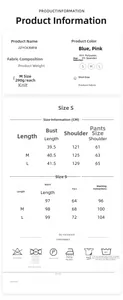 Detailed size chart for women's knit pajama set including top and pants measurements