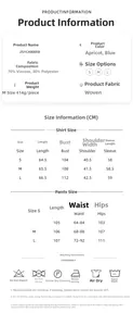 Detailed size chart and washing guide for women plaid pajamas set including top and pants