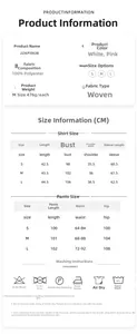 Detailed size chart for women's knit pajama set including shirt and pants measurements