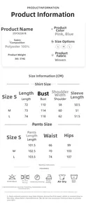 Detailed size chart and washing instructions for pink plaid pajamas set in S M L