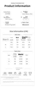 Detailed size chart for cotton pajama set including measurements for tops and trousers