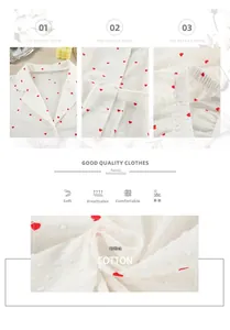 Detail view of white cotton heart pajamas showing soft breathable fabric and drawstrings