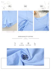 Détail d'un pyjama en coton bleu clair avec texture douce respirante et col en V
